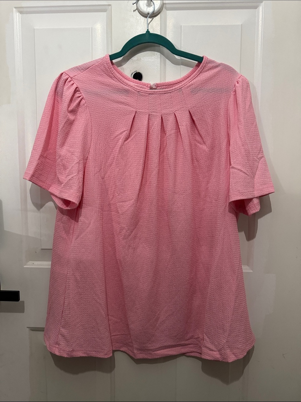 SHEIN Light Pink Pleated Short-Sleeve Blouse